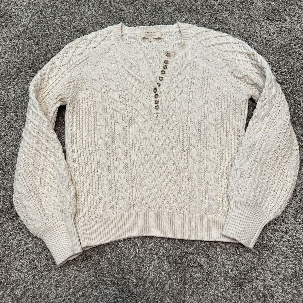 Sezane Bree Jumper in Ficelle Cream Fisherman Cable Knit  Sweater Women’s Size S